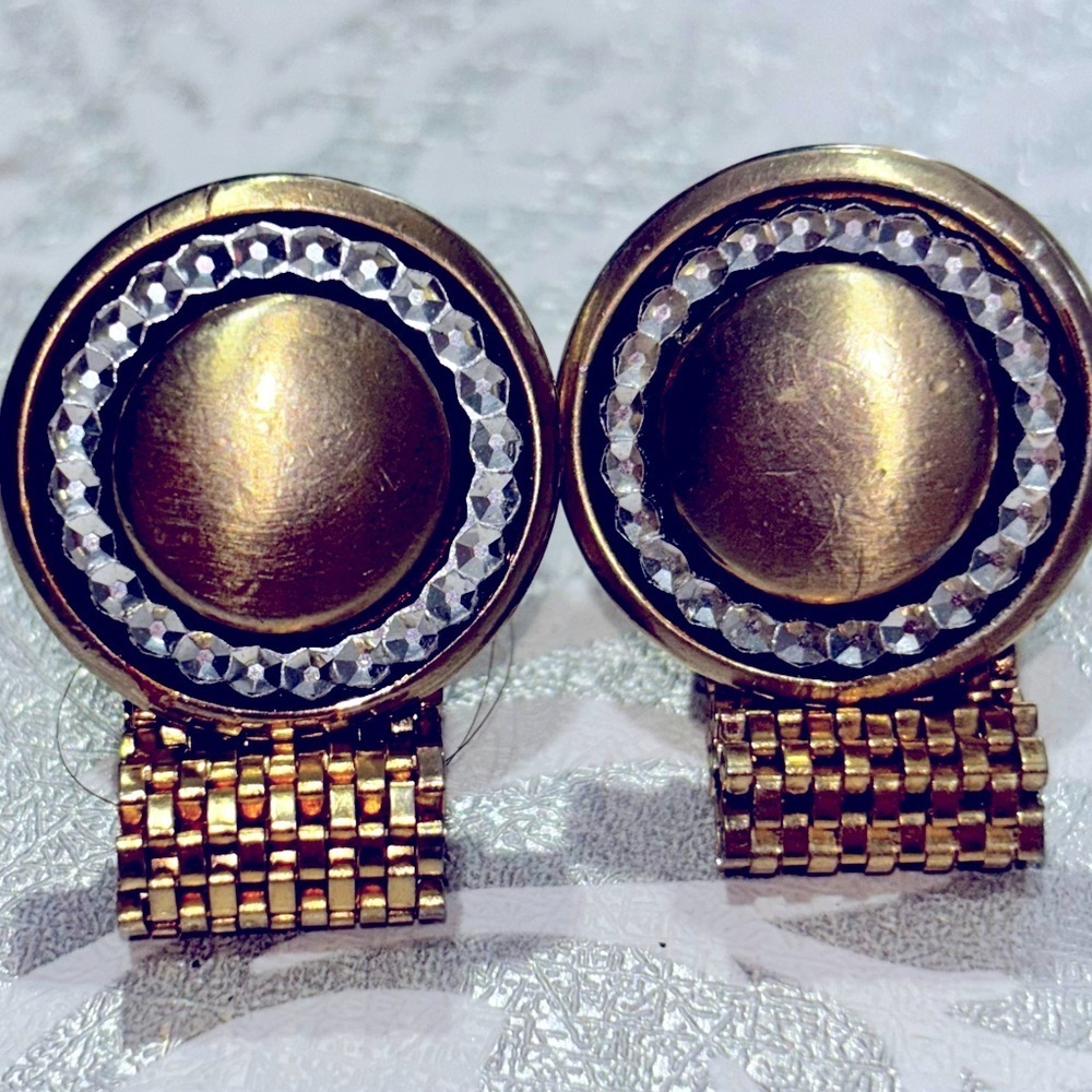 Vtg LARGE Gold Tone Sparkling Set Stones Mesh Wrap Cufflinks